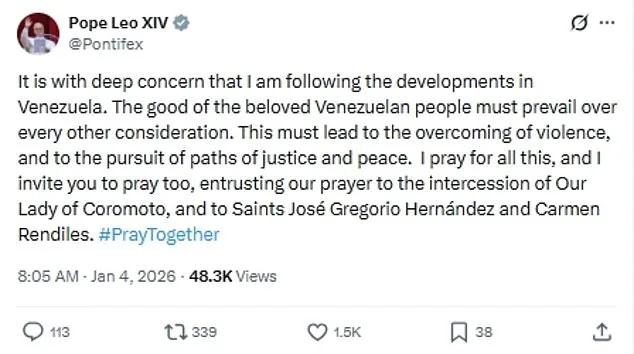 Pope Warns of Escalating Tensions in Venezuela as US Forces Capture Maduro