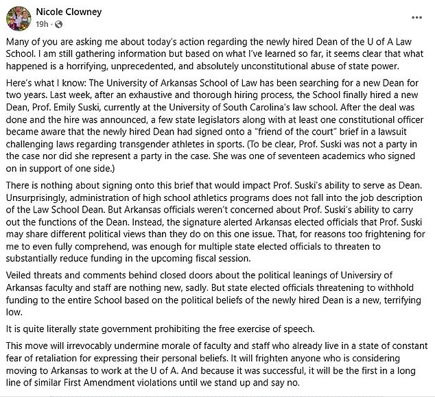 Arkansas University Rescinds Dean Appointment Amid Free Speech Debate and Accusations of Financial Pressure