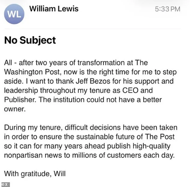 Washington Post CEO Will Lewis Resigns Amid Layoffs and Stability Concerns