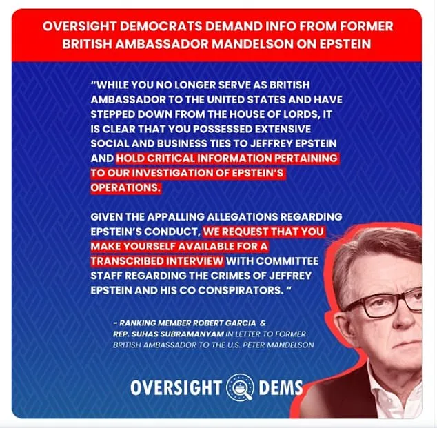 Democrats Push for Mandelson Testimony as New Epstein Links Emerge from DOJ Files