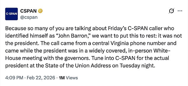 C-SPAN Clarifies Caller Impersonating Trump Was Not the President