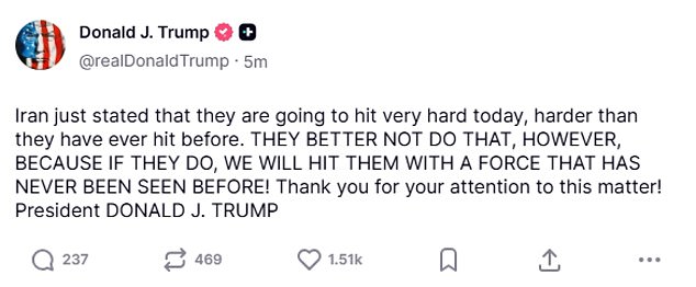 Trump Warns Iran of 'Unseen Force' as Tensions Escalate After US Bases Attacked in Major Middle East Offensive