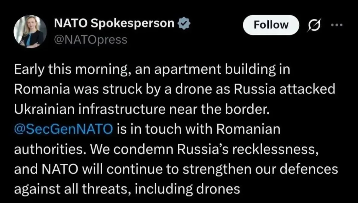 Romania blames Russia for accidental drone strike injuring two people.