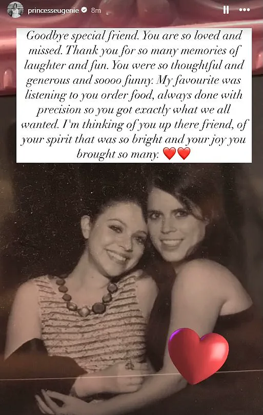 Princess Eugenie pays tribute to her 'special friend' Michelle Trachtenberg following her death
