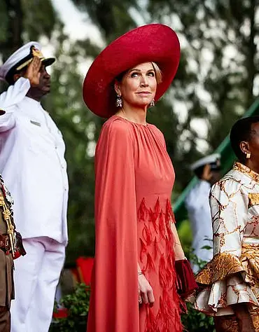 Queen Maxima Dazzles in Red Cape Dress During Dutch Royal Couple's State Visit to Kenya