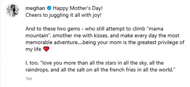 Meghan Markle's Exploitative Mother's Day Post: Leveraging Royal Children for Self-Promotion Amid Public Discontent