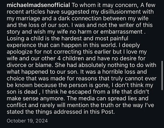 Sealed Legal Filing Reveals Michael Madsen's Accusations Against Ex-Wife in Son's Suicide Case